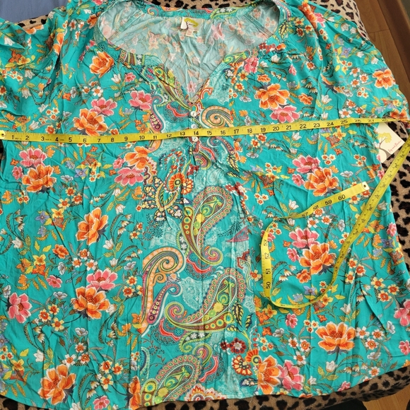 FINAL PRICE Teal Tropical Print Blouse - Picture 9 of 11